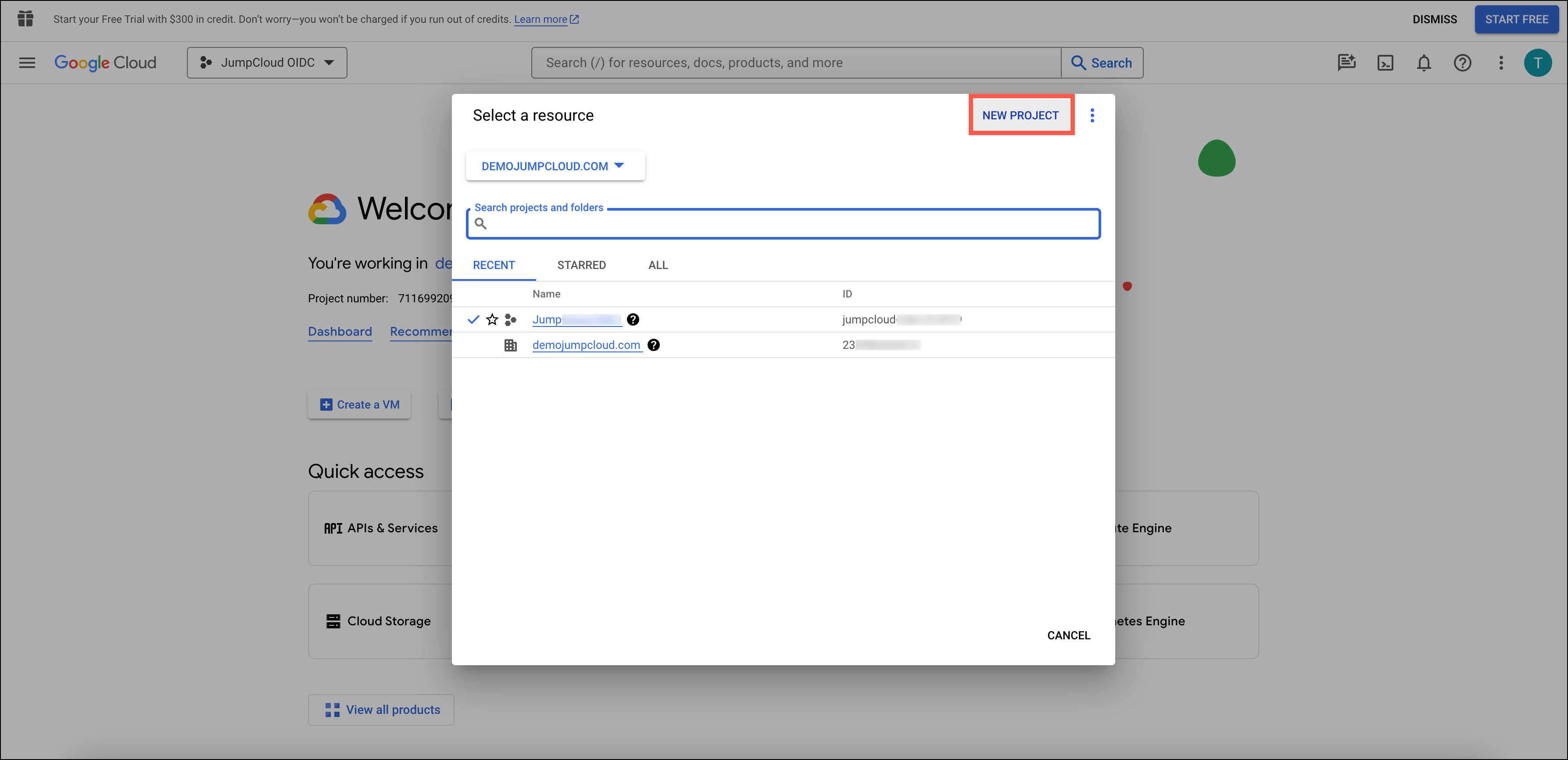 New Project button